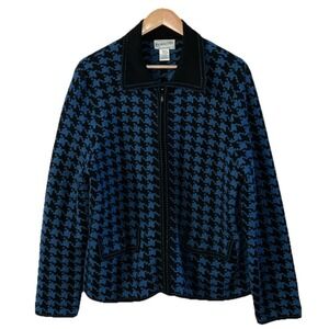 Women's VTG Pendleton Houndstooth Zip Cardigan Sweater Merino‎ Wool Blend Large